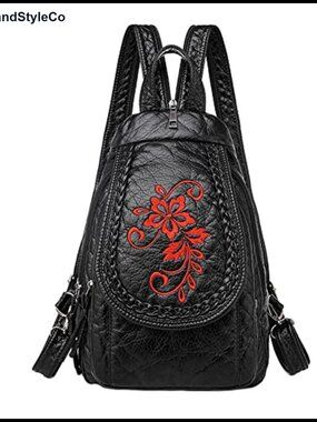 Embroidered PU Leather Backpack Purse Small Travel Bag Chest Pack